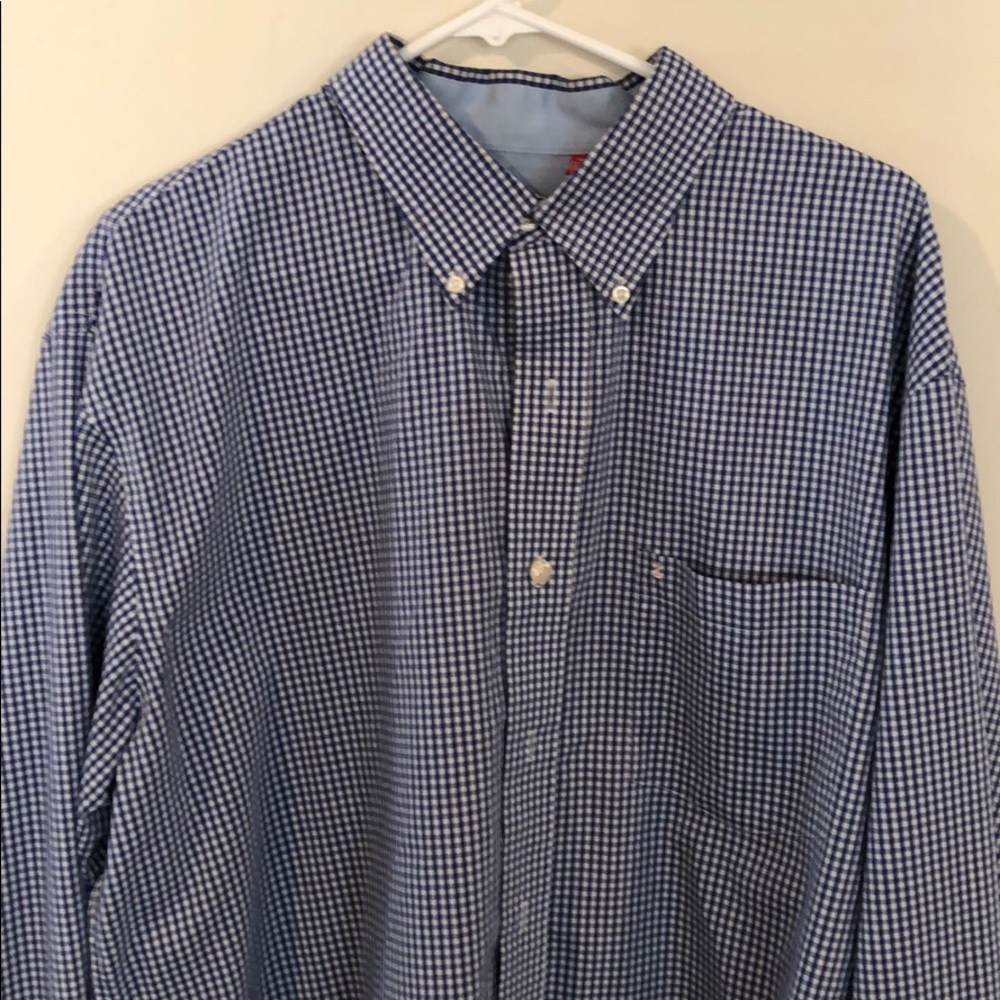 Izod Blue & White Checked Button Down- TALL